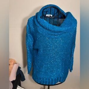 womens size medium   bling blue  sweater shirt knit cowl casual dress